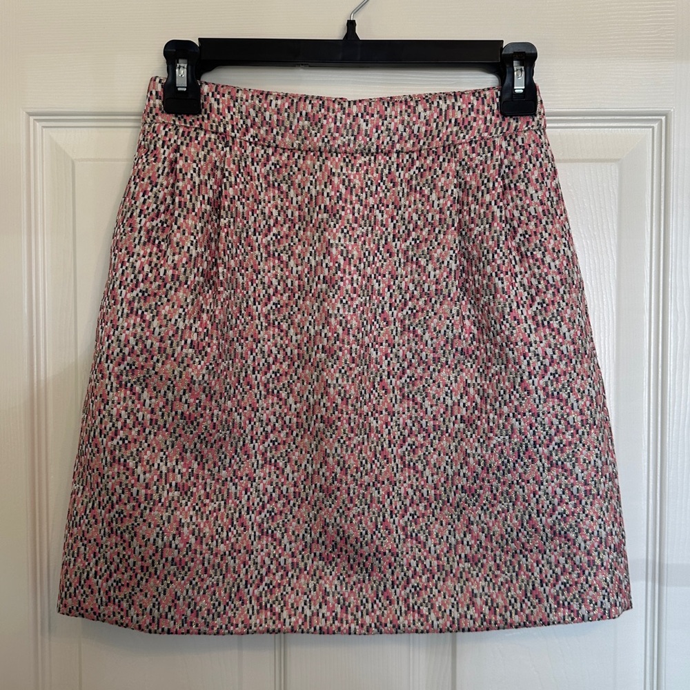J. Crew Pink and Black Patterned A-Line Skirt